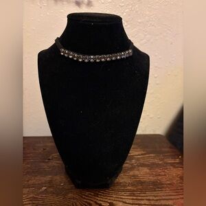 Claire’s Black Velvet Choker Necklace W/ Gray Rhinestones 15” + Extender Casual